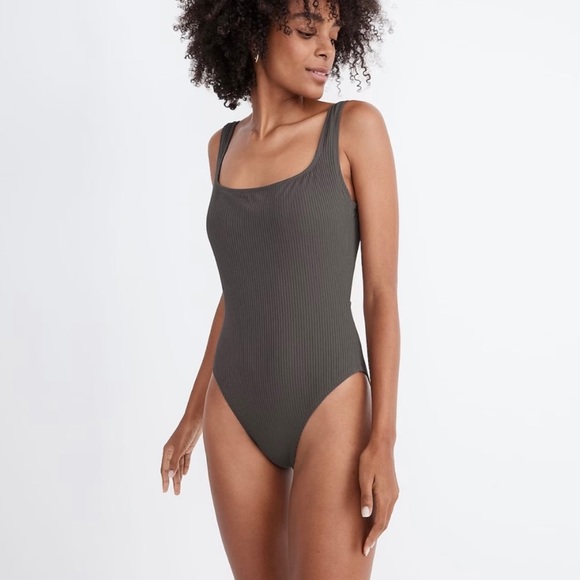 Madewell Second Wave Ribbed Square Neck One Piece Swimsuit - Picture 1 of 10